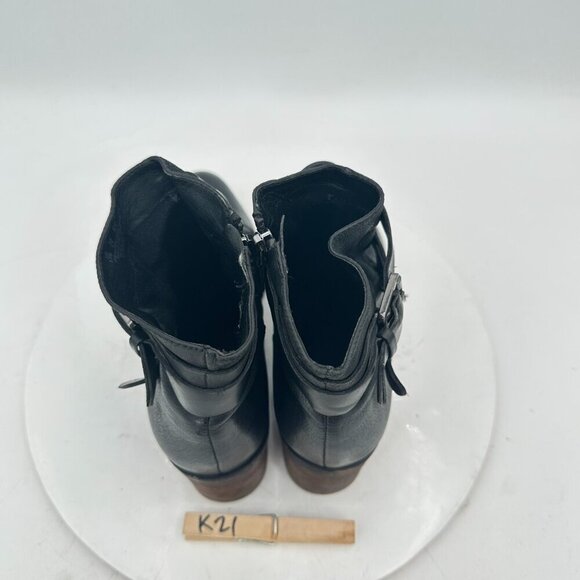 Franco Sarto A Linden2 Women Size 8.5 Black Leather Side Zip Buckle Pump Boot - Picture 9 of 11